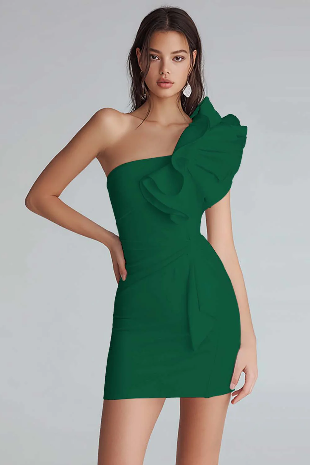 Ruched One Shoulder Bodycon Satin Little White Dress - Image 10