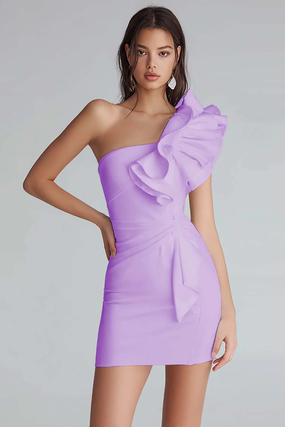 Ruched One Shoulder Bodycon Satin Little White Dress - Image 12