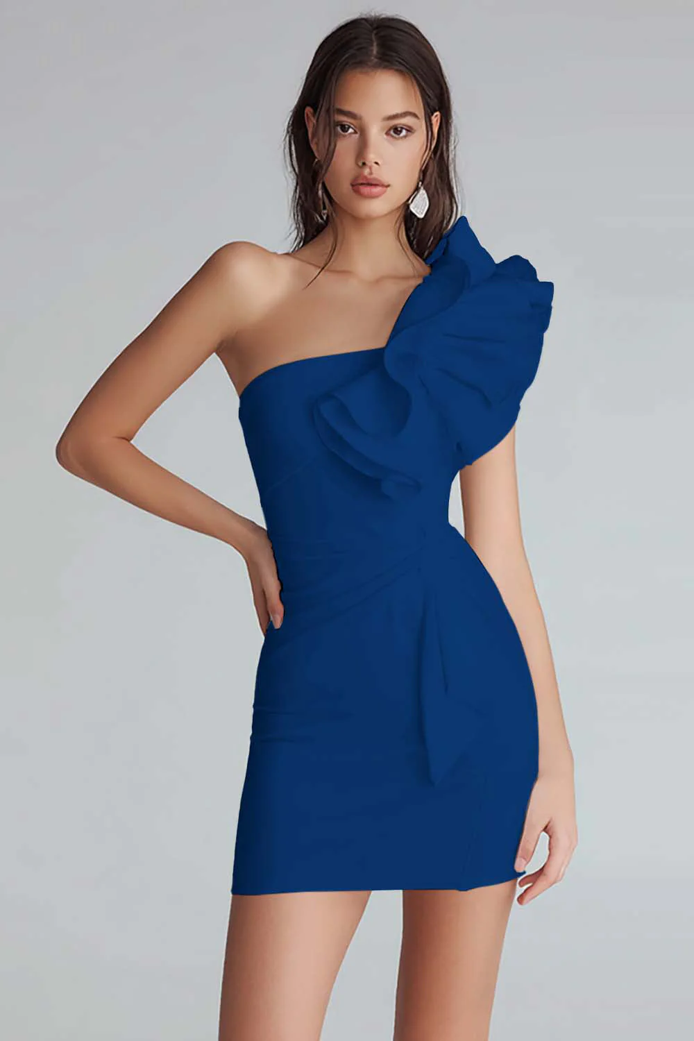 Ruched One Shoulder Bodycon Satin Little White Dress - Image 14