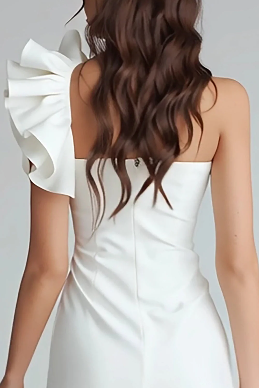 Ruched One Shoulder Bodycon Satin Little White Dress - Image 4