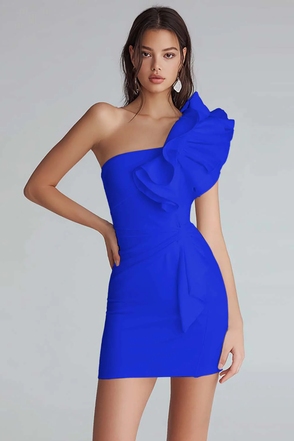 Ruched One Shoulder Bodycon Satin Little White Dress - Image 6