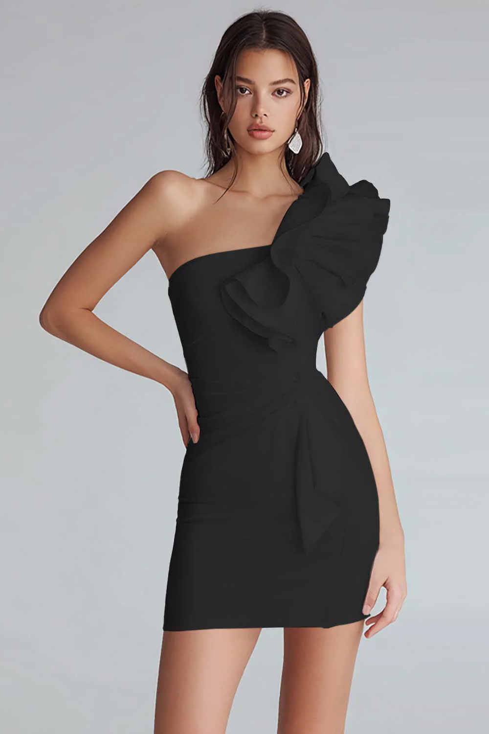 Ruched One Shoulder Bodycon Satin Little White Dress - Image 7