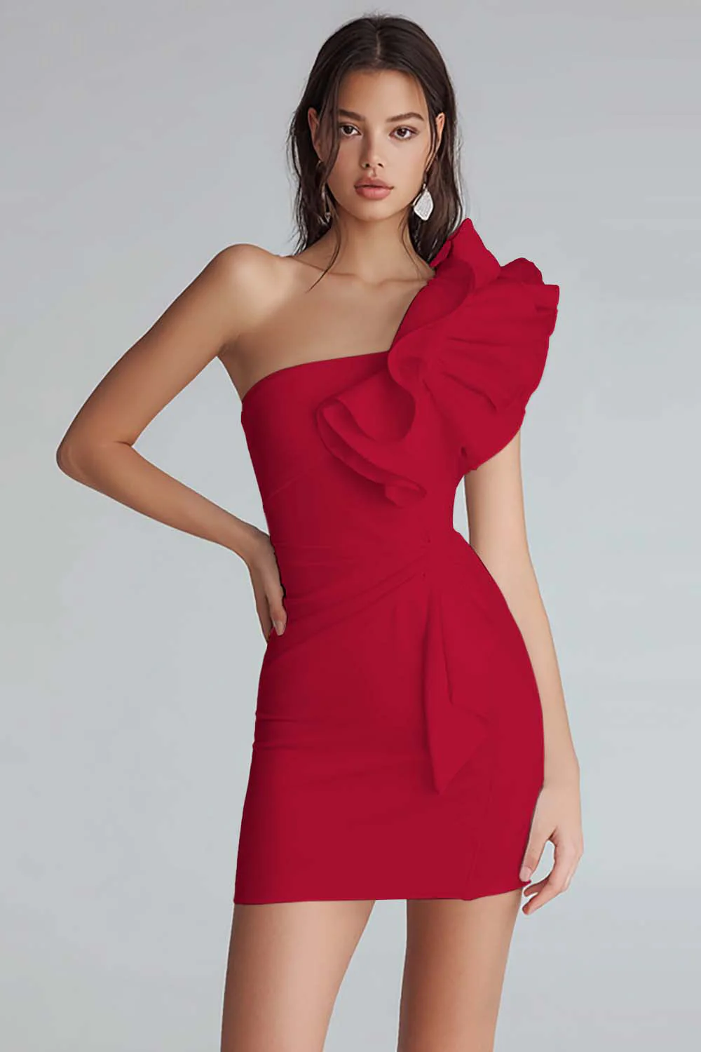Ruched One Shoulder Bodycon Satin Little White Dress - Image 8