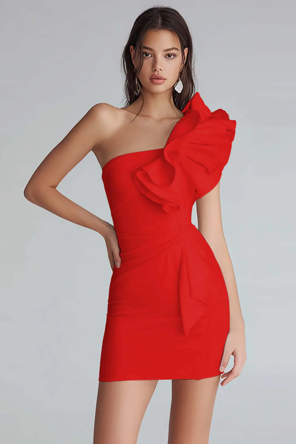 Ruched One Shoulder Bodycon Satin Little White Dress - Image 9