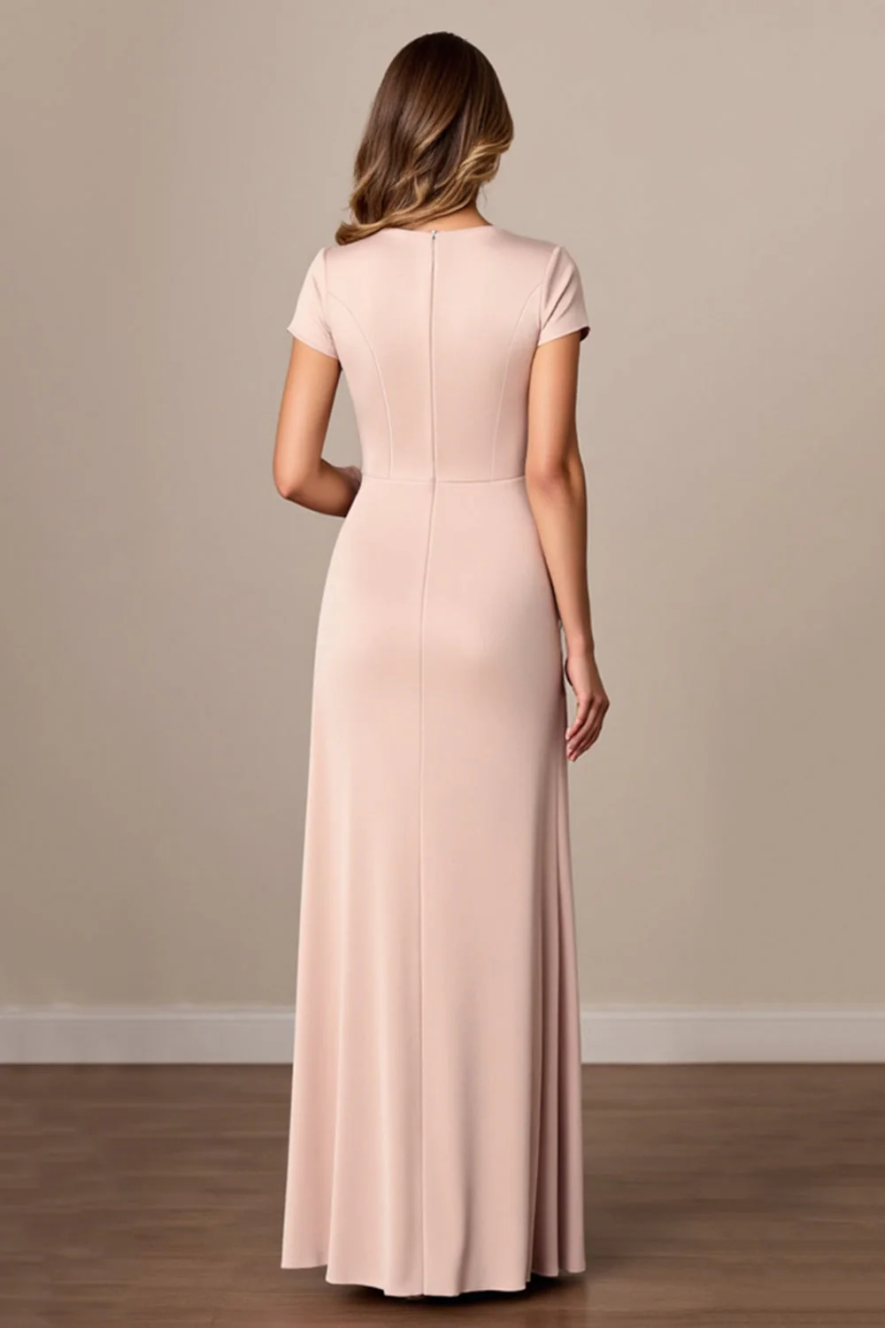 Ruched Satin Sheath Apricot Mother of the Bride Dress with Slit - Image 2