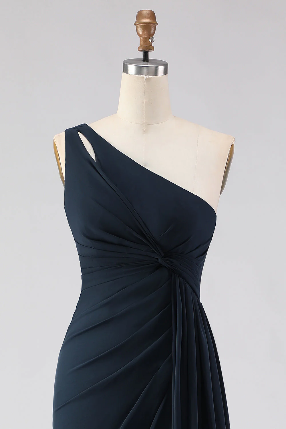 Sage Green A-Line One Shoulder Long Bridesmaid Dress with Slit - Image 10