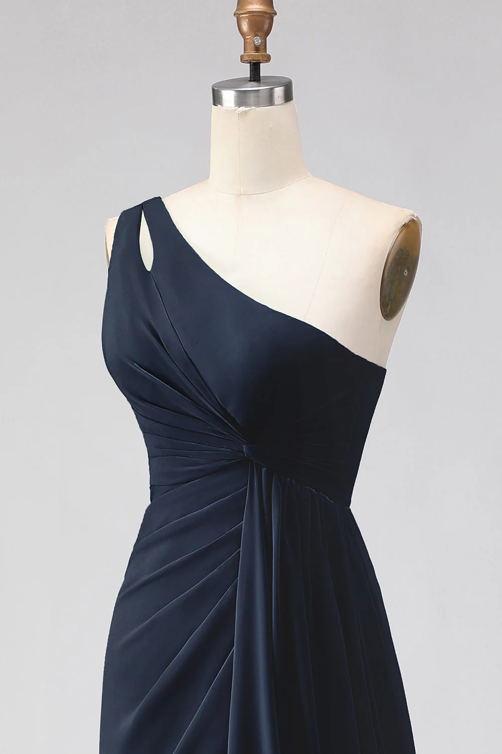 Sage Green A-Line One Shoulder Long Bridesmaid Dress with Slit - Image 12