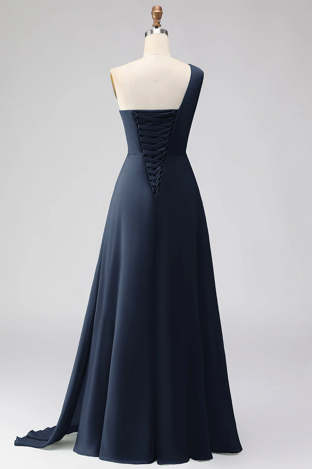 Sage Green A-Line One Shoulder Long Bridesmaid Dress with Slit - Image 8