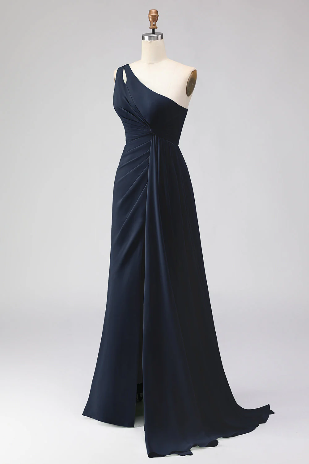 Sage Green A-Line One Shoulder Long Bridesmaid Dress with Slit - Image 9