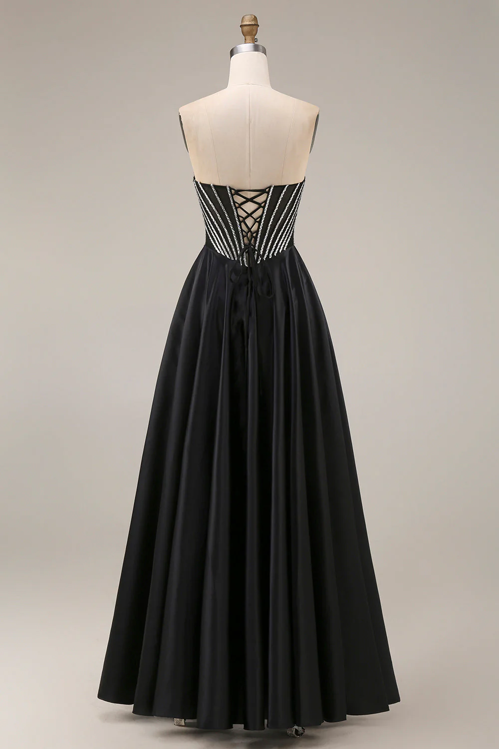 Black A-Line Sweetheart Corset Long Satin Prom Dress - Image 2