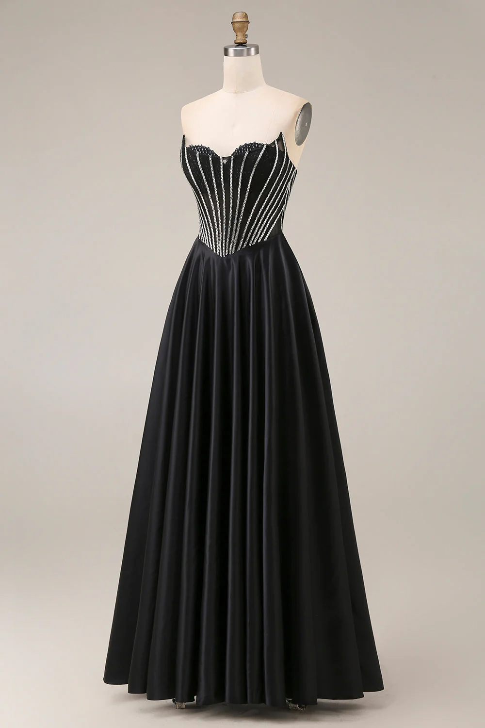 Black A-Line Sweetheart Corset Long Satin Prom Dress - Image 3