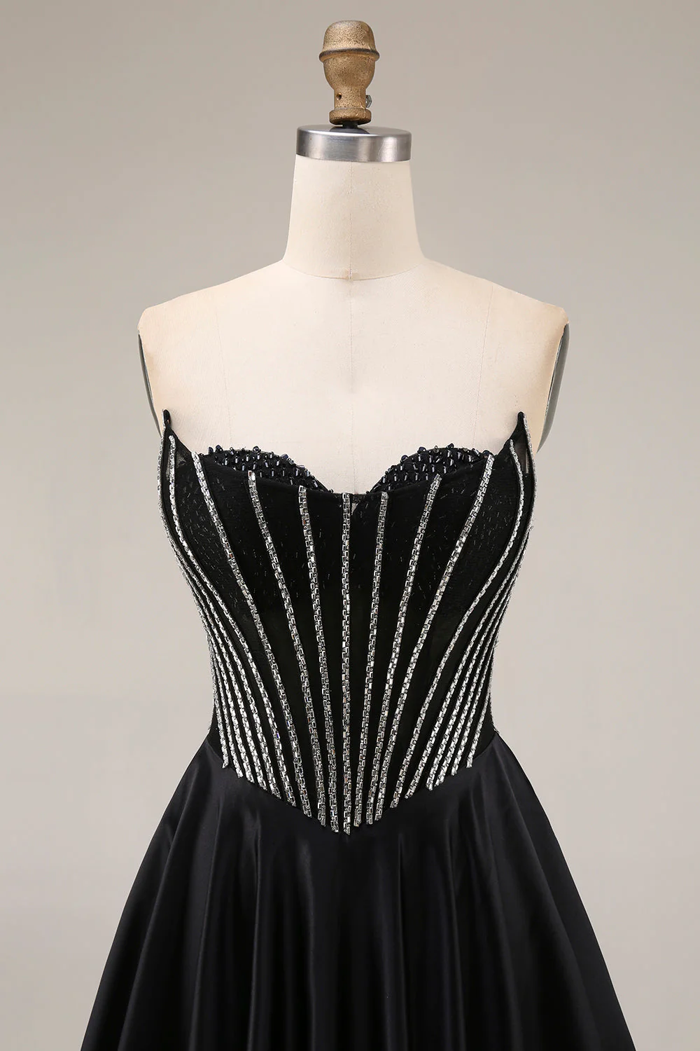 Black A-Line Sweetheart Corset Long Satin Prom Dress - Image 4
