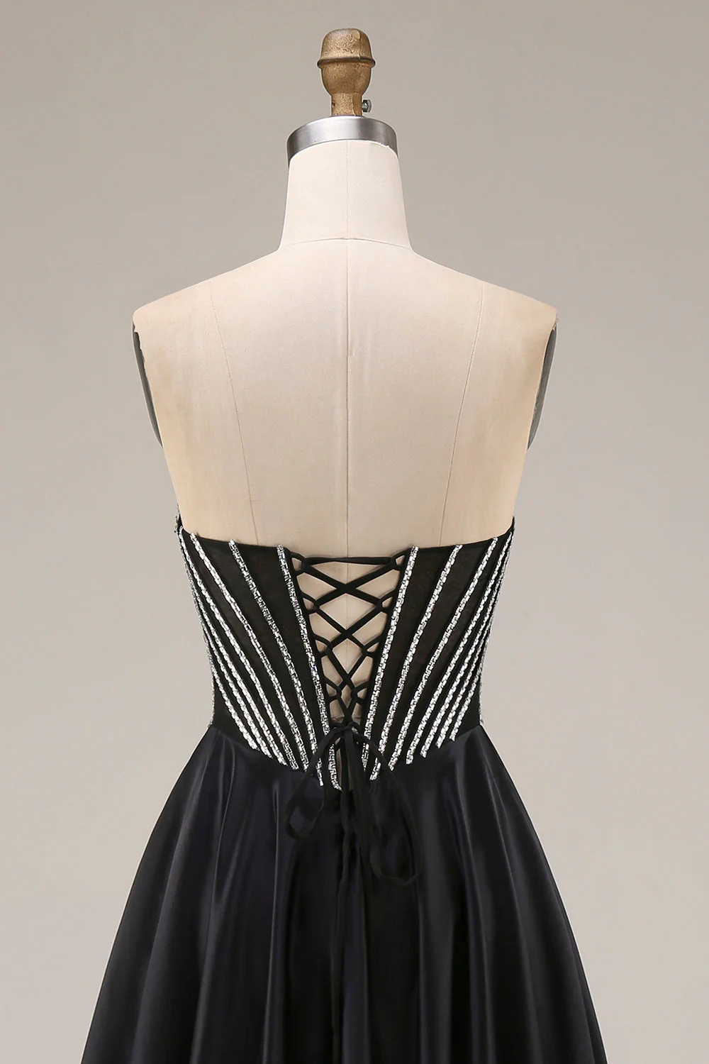 Black A-Line Sweetheart Corset Long Satin Prom Dress - Image 5