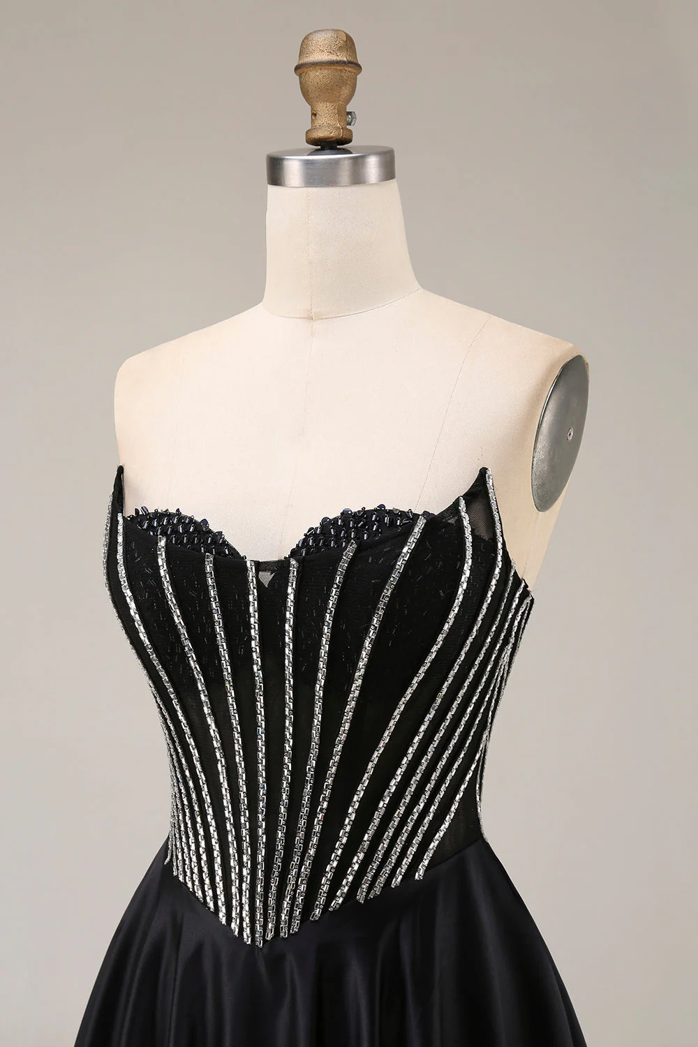 Black A-Line Sweetheart Corset Long Satin Prom Dress - Image 6