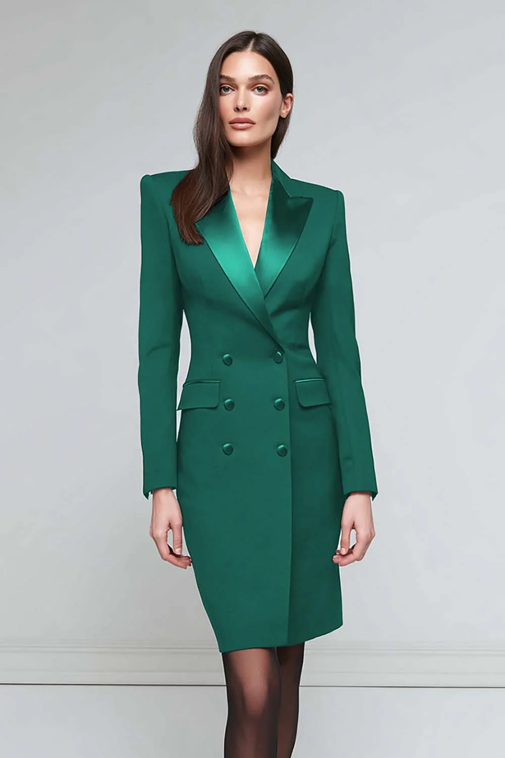 Satin Black Peak Lapel Midi Work Dress - Image 5