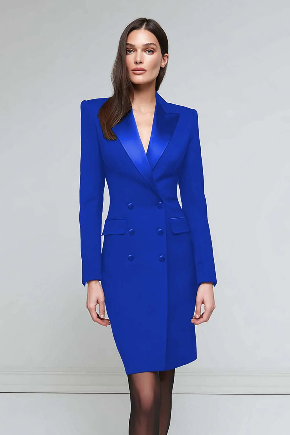 Satin Black Peak Lapel Midi Work Dress - Image 8