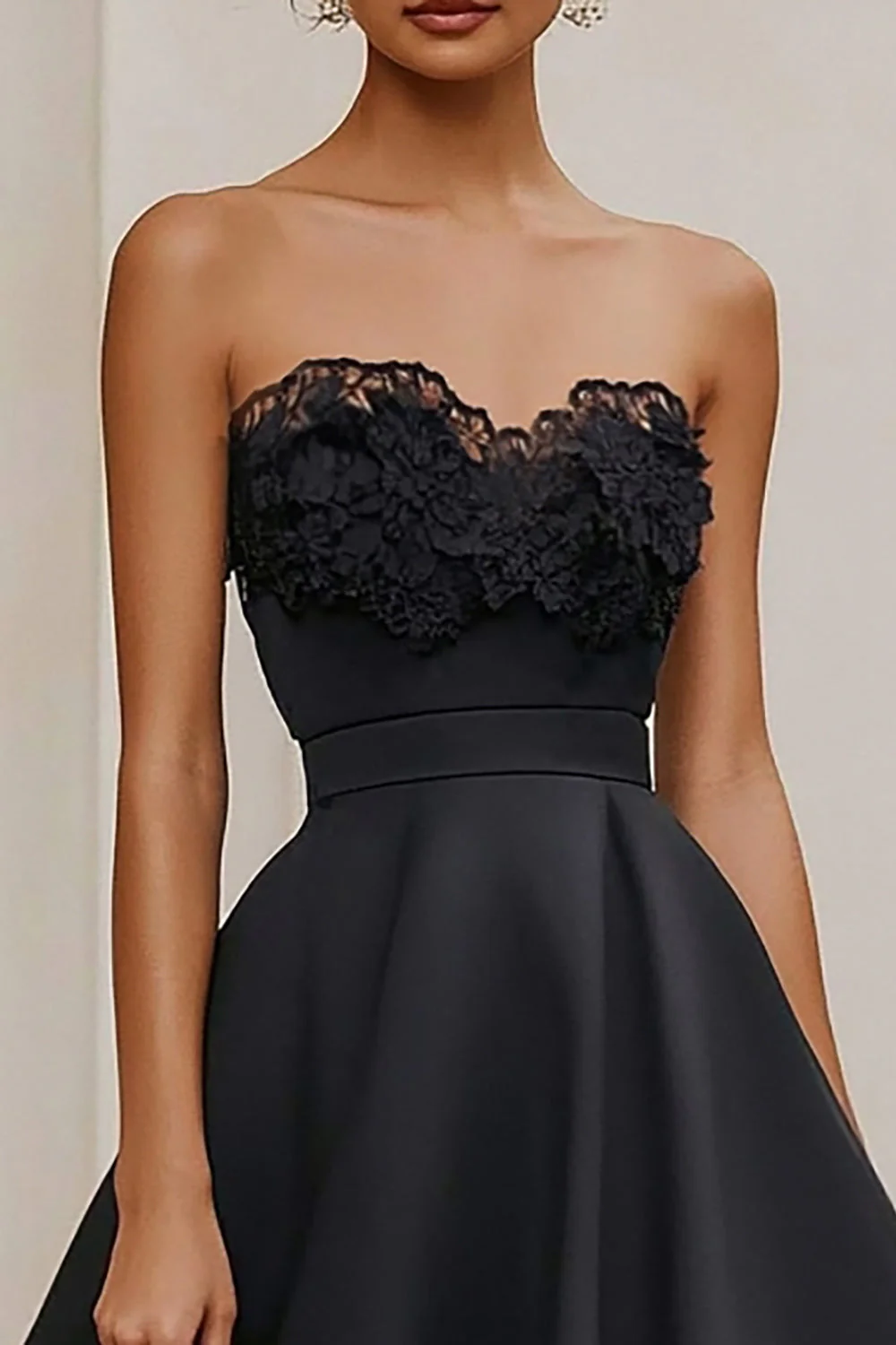 Satin Black Strapless A Line Long Formal Dress - Image 2