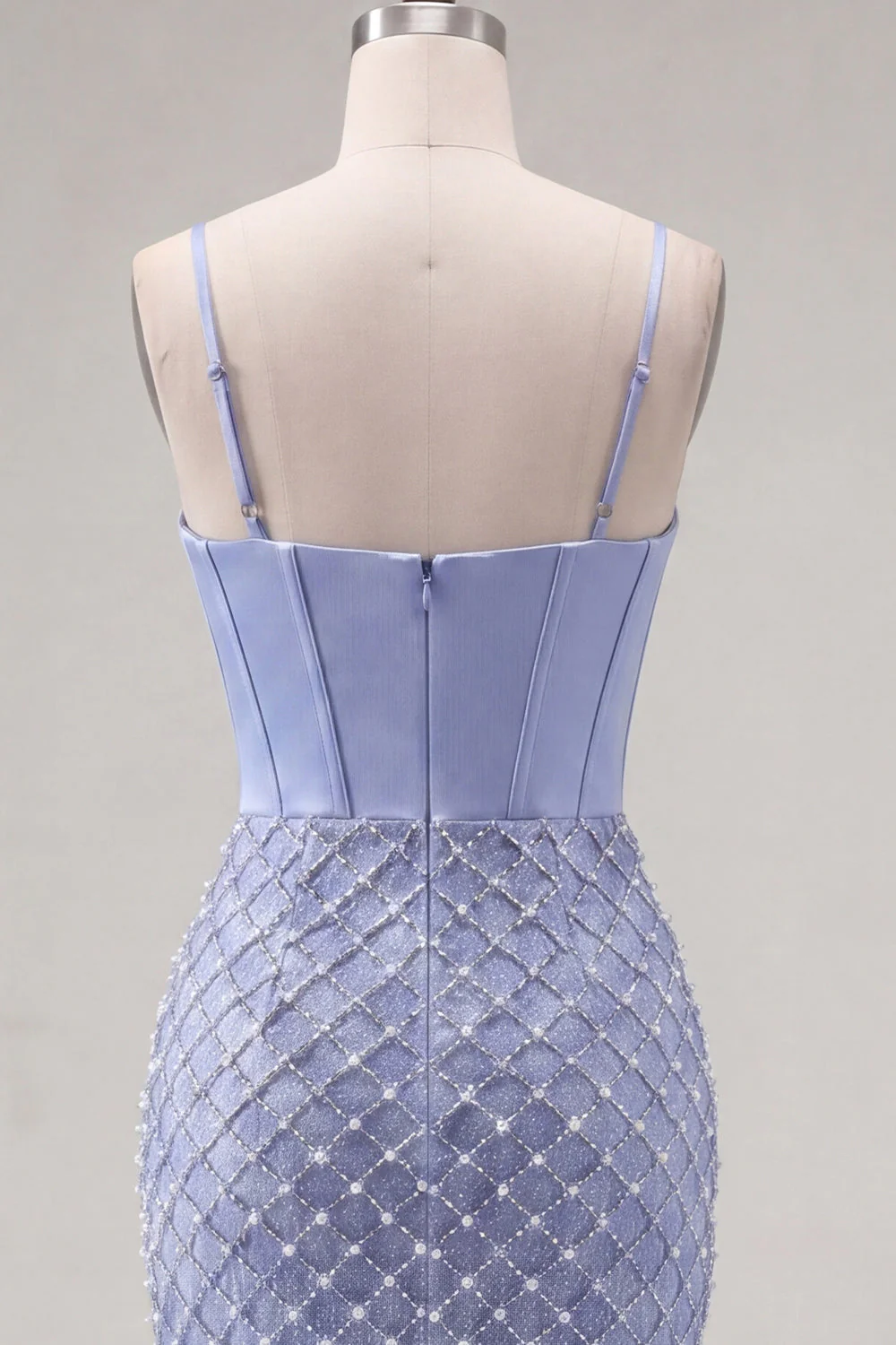 Blue Corset Bodycon Pleated Beaded Cocktail Dress with Slit - Image 8