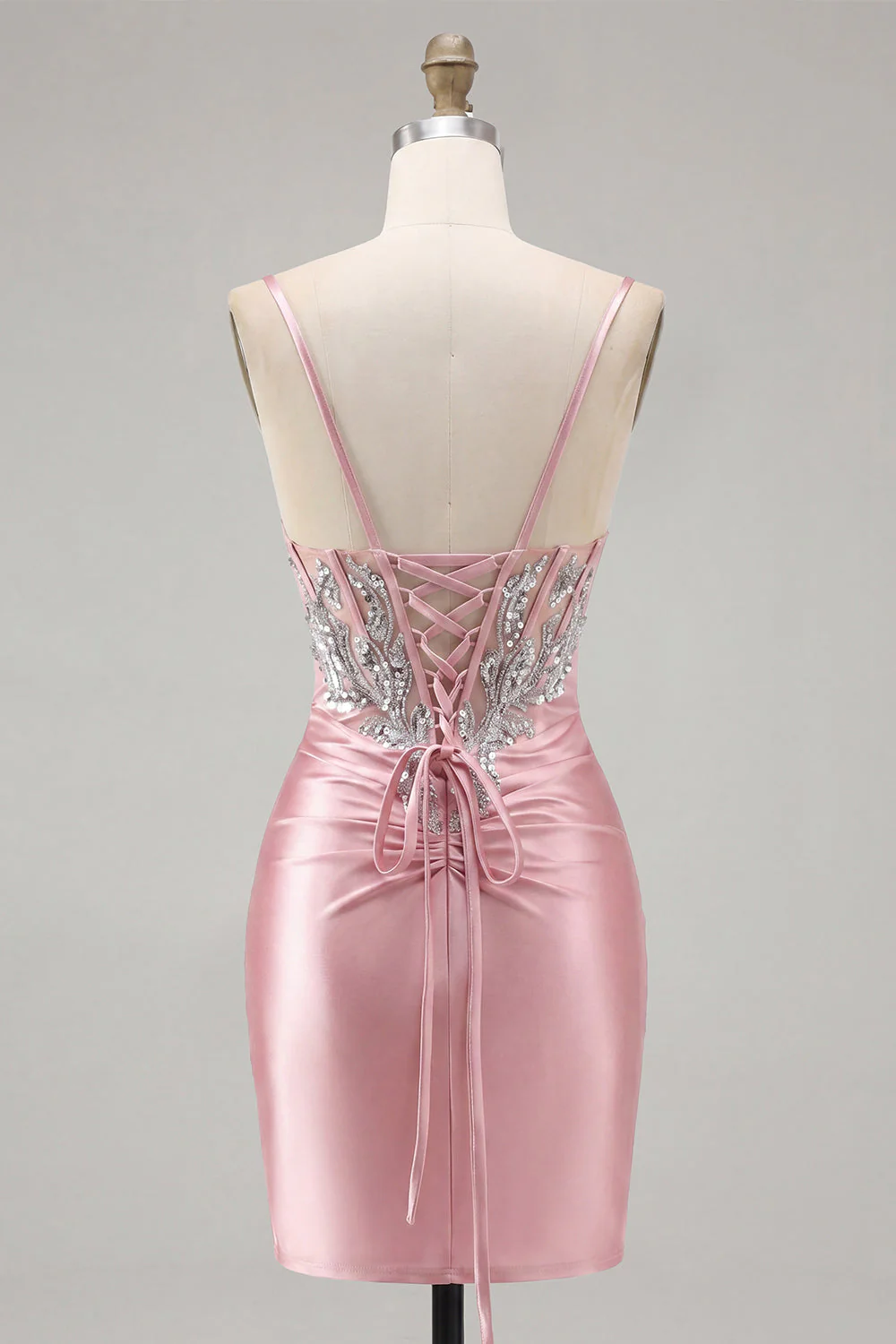 Blush Bodycon Corset Ruched Cocktail Dress with Rhinestones - Image 2