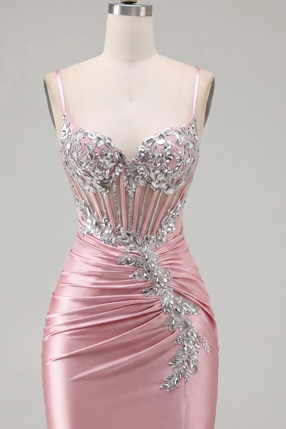 Blush Bodycon Corset Ruched Cocktail Dress with Rhinestones - Image 6
