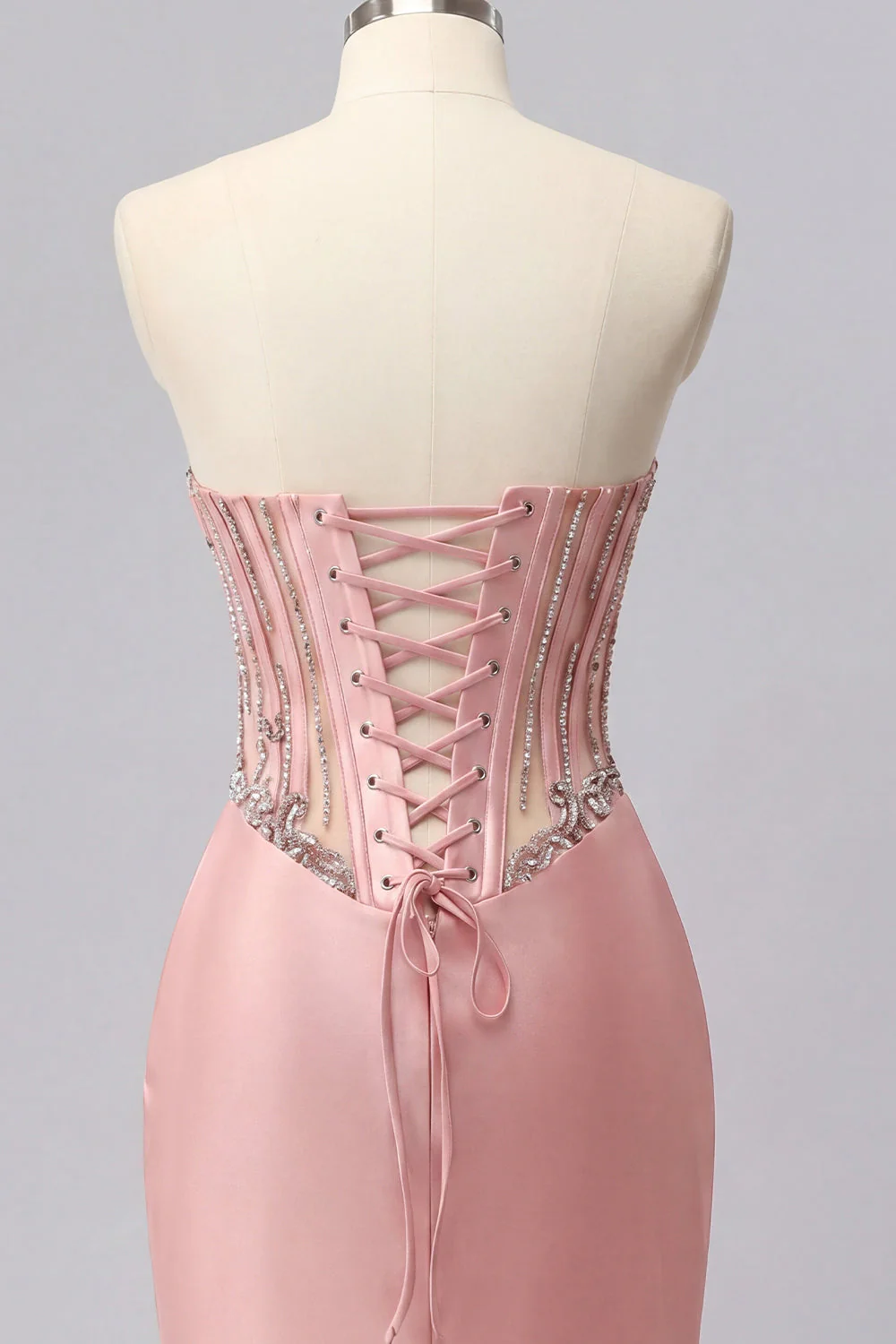 Sweetheart Blush Bodycon Corset Ruched Cocktail Dress with Rhinestones - Image 9