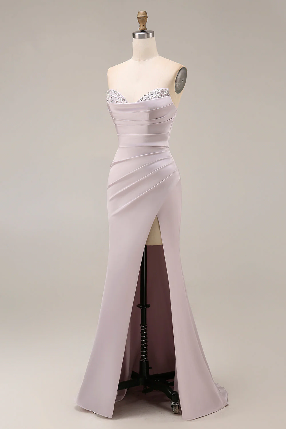 Light Purple Mermaid Sweetheart Ruched Long Prom Dress with Slit - Image 3