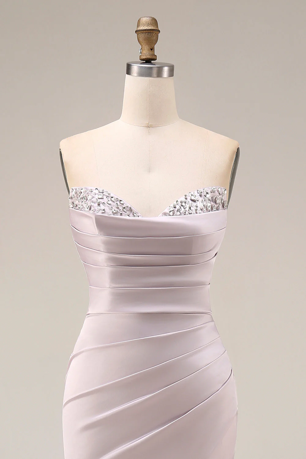 Light Purple Mermaid Sweetheart Ruched Long Prom Dress with Slit - Image 4