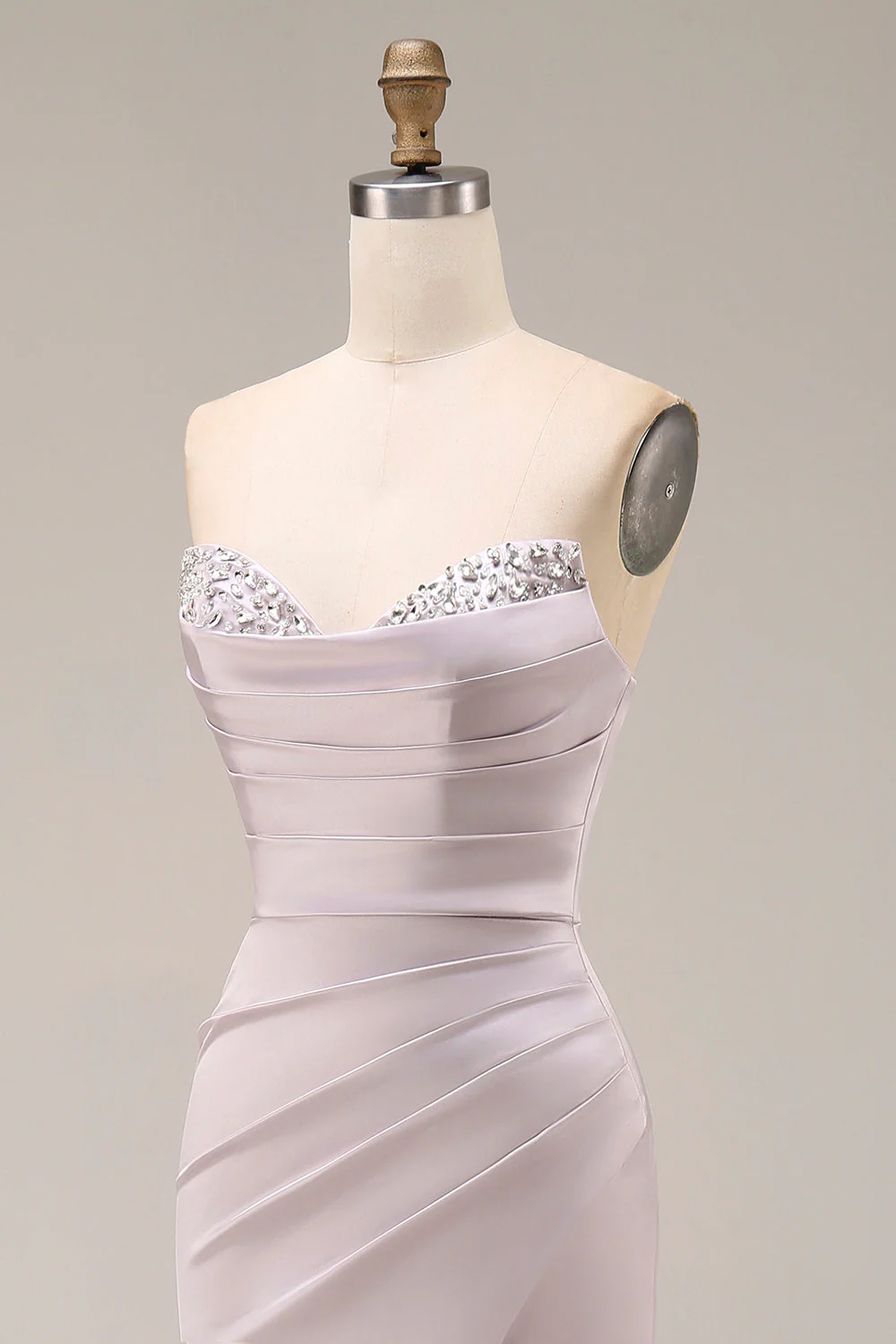 Light Purple Mermaid Sweetheart Ruched Long Prom Dress with Slit - Image 6
