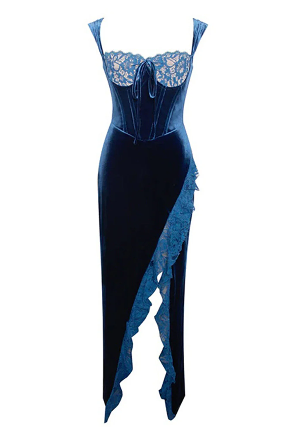 Sexy Royal Blue Velvet Bodycon Cocktail Dress with Slit - Image 10