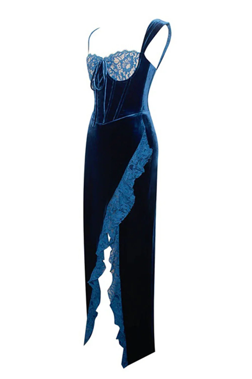 Sexy Royal Blue Velvet Bodycon Cocktail Dress with Slit - Image 8
