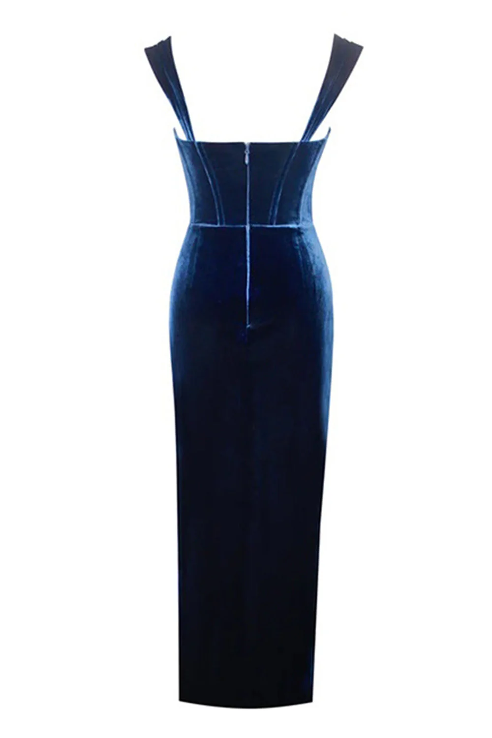 Sexy Royal Blue Velvet Bodycon Cocktail Dress with Slit - Image 9