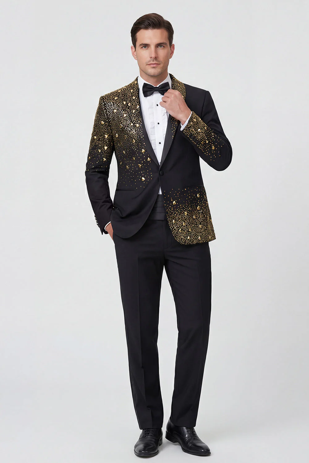 Sparkly Shawl Lapel 2 Piece Black One Button Men's Prom Suits with Beading - Image 2