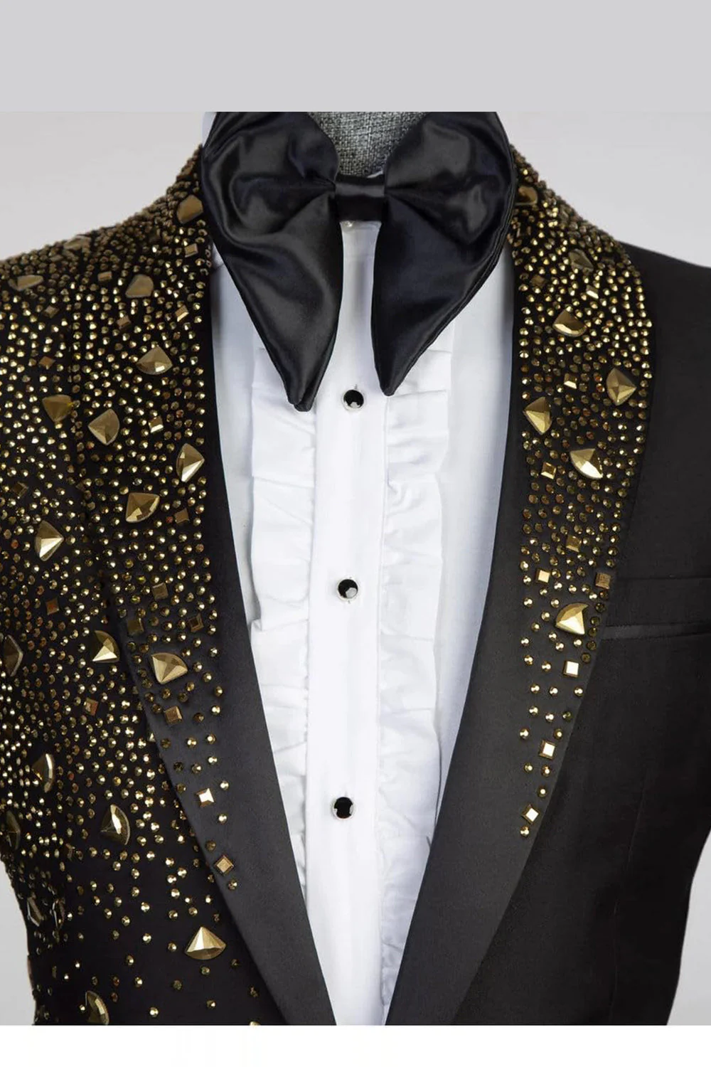 Sparkly Shawl Lapel 2 Piece Black One Button Men's Prom Suits with Beading - Image 3