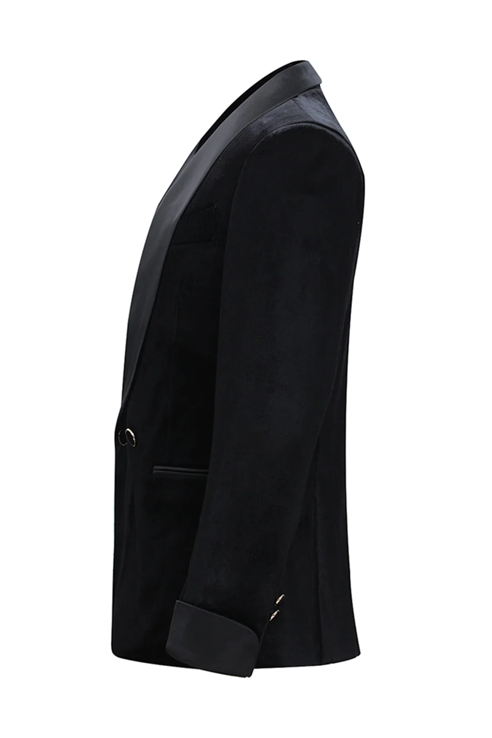 Shawl Lapel 2 Piece Black Velvet Men's Suits - Image 4