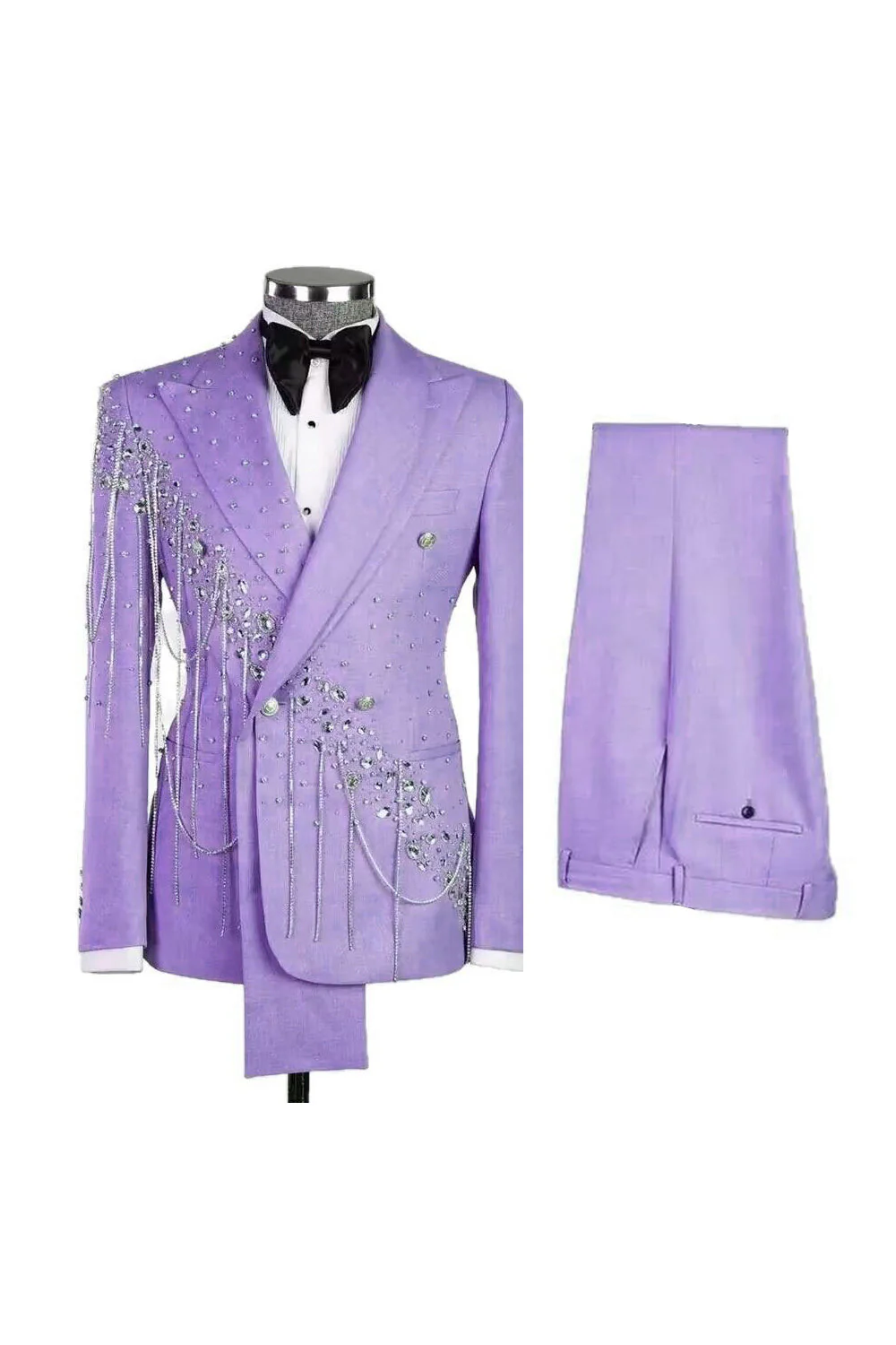 Light Blue Peak Lapel 2 Piece Double Breasted Men's Prom Suits with Beading - Image 7