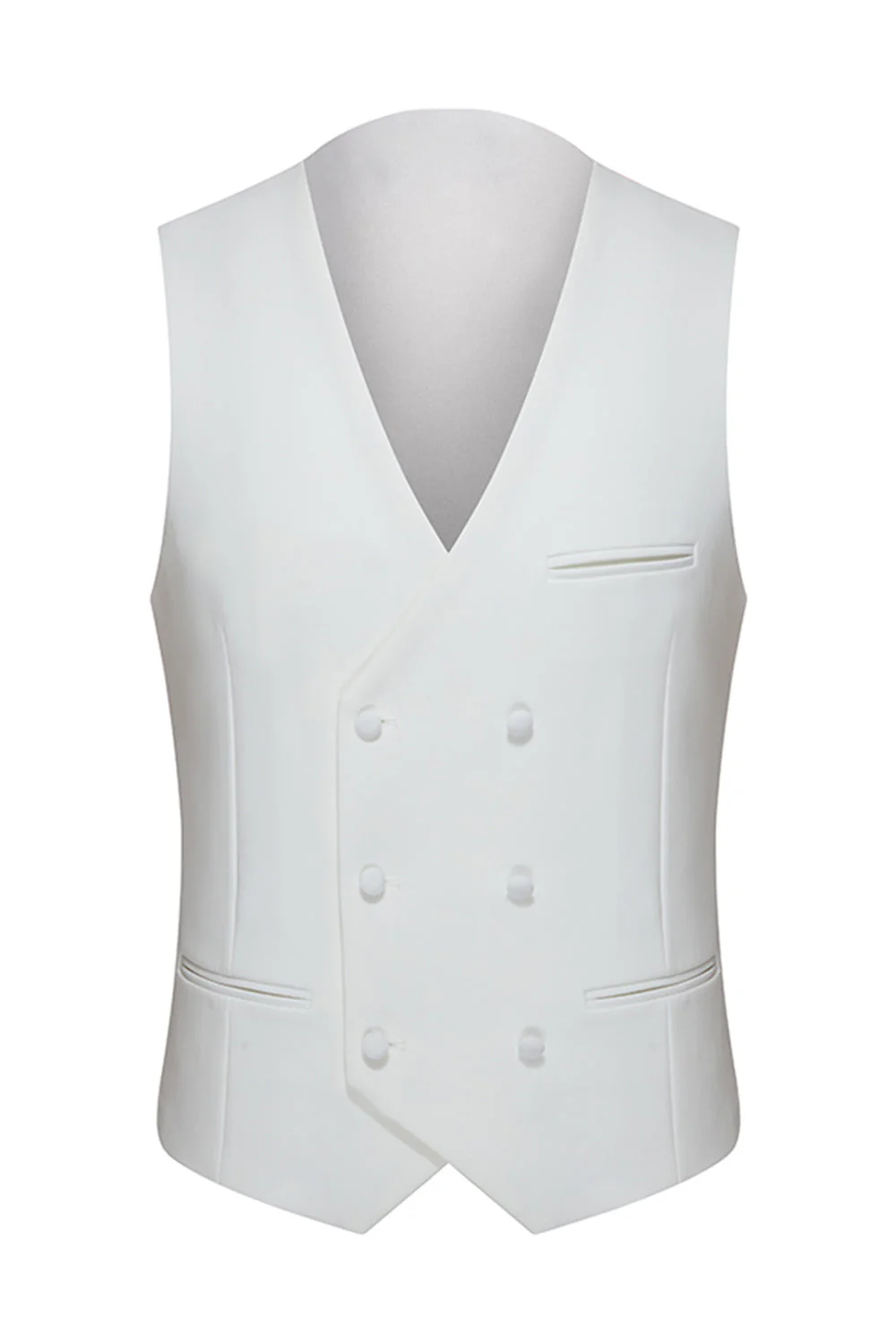 Shawl Lapel 3 Piece One Button White Men's Wedding Suits - Image 5
