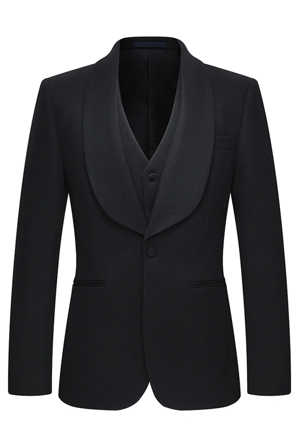 Shawl Lapel Black 3 Piece One Button Men's Business Suits - Image 2