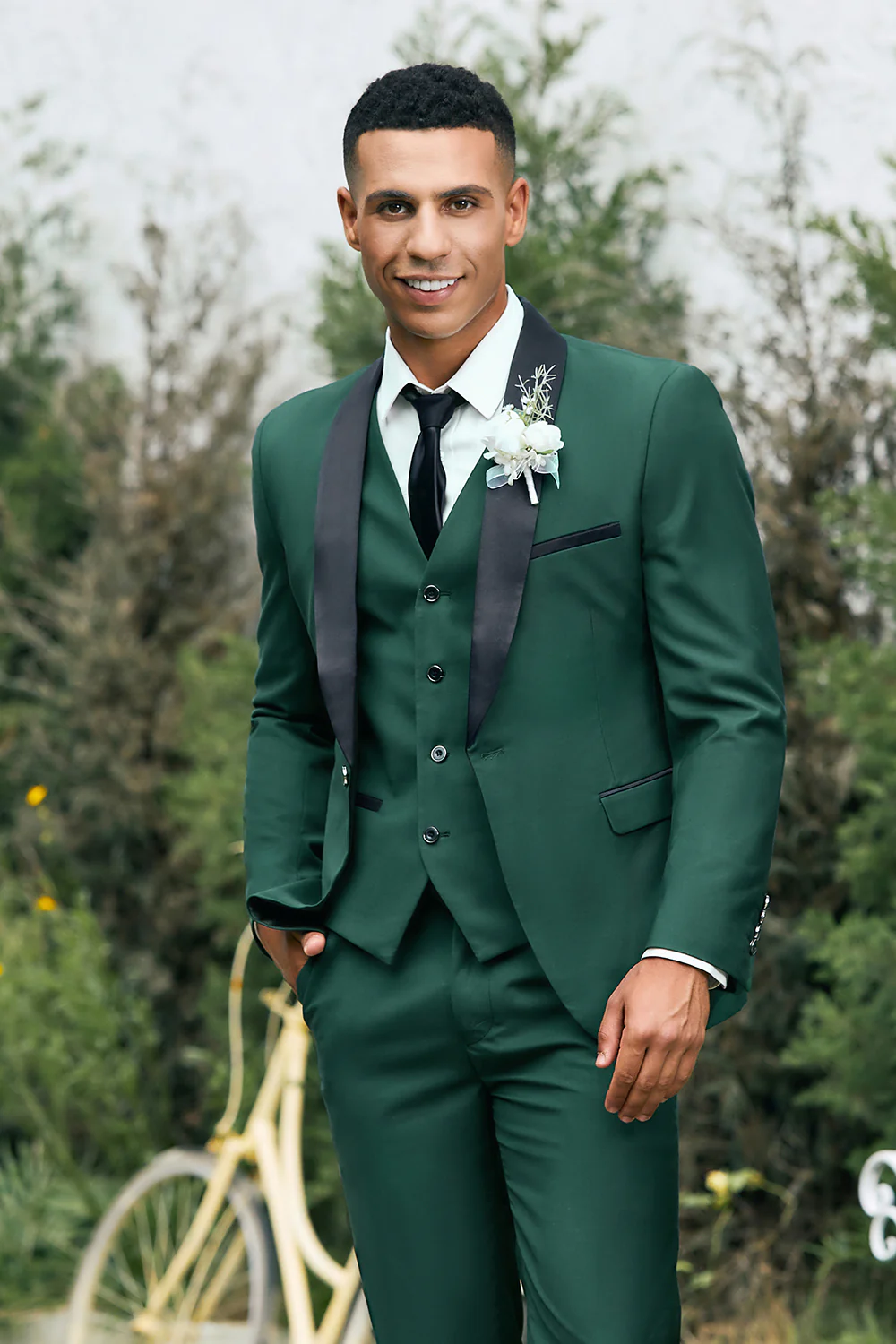 Dark Green Shawl Lapel One Button 3 Pieces Men's Wedding Suits - Image 3
