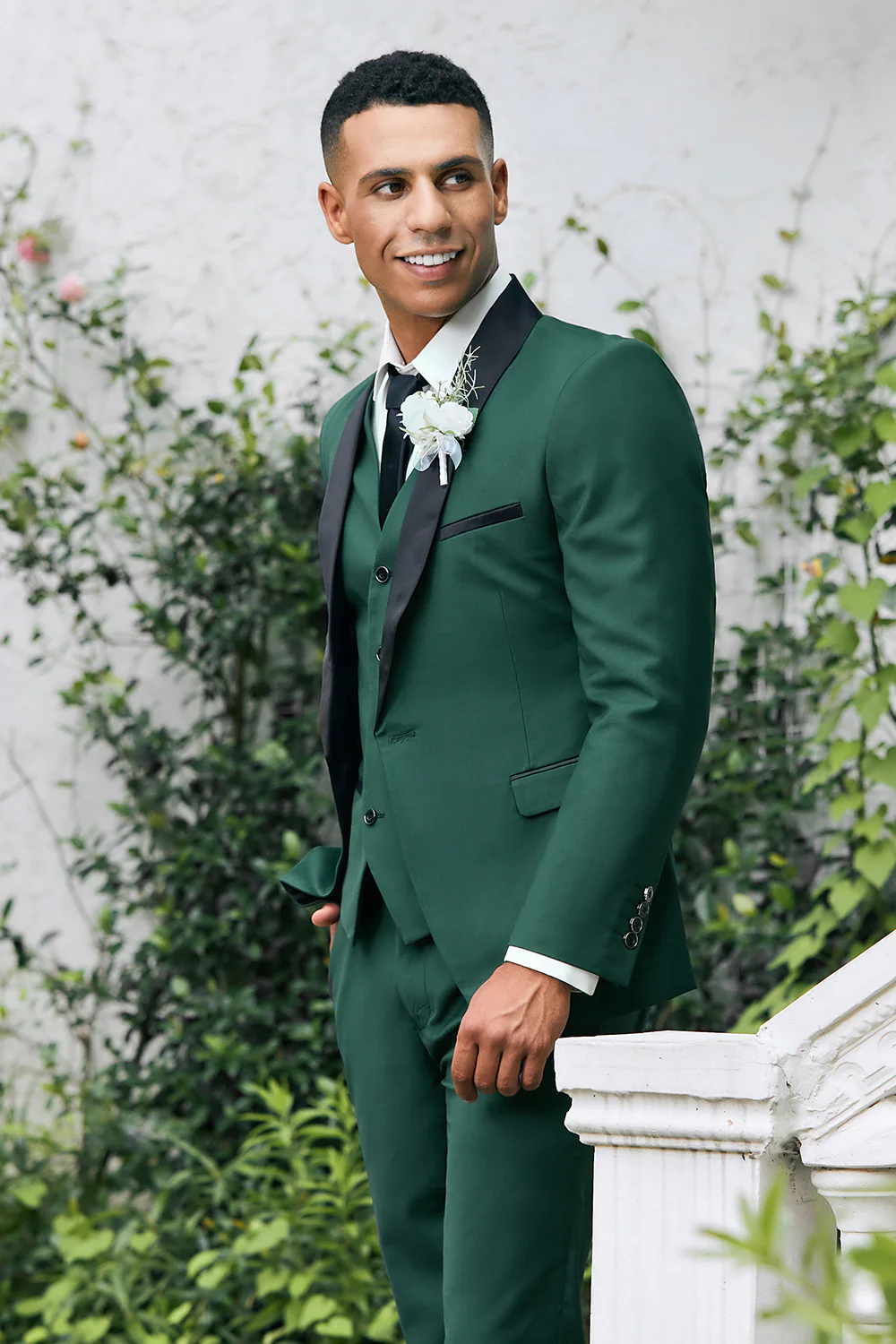 Dark Green Shawl Lapel One Button 3 Pieces Men's Wedding Suits - Image 6