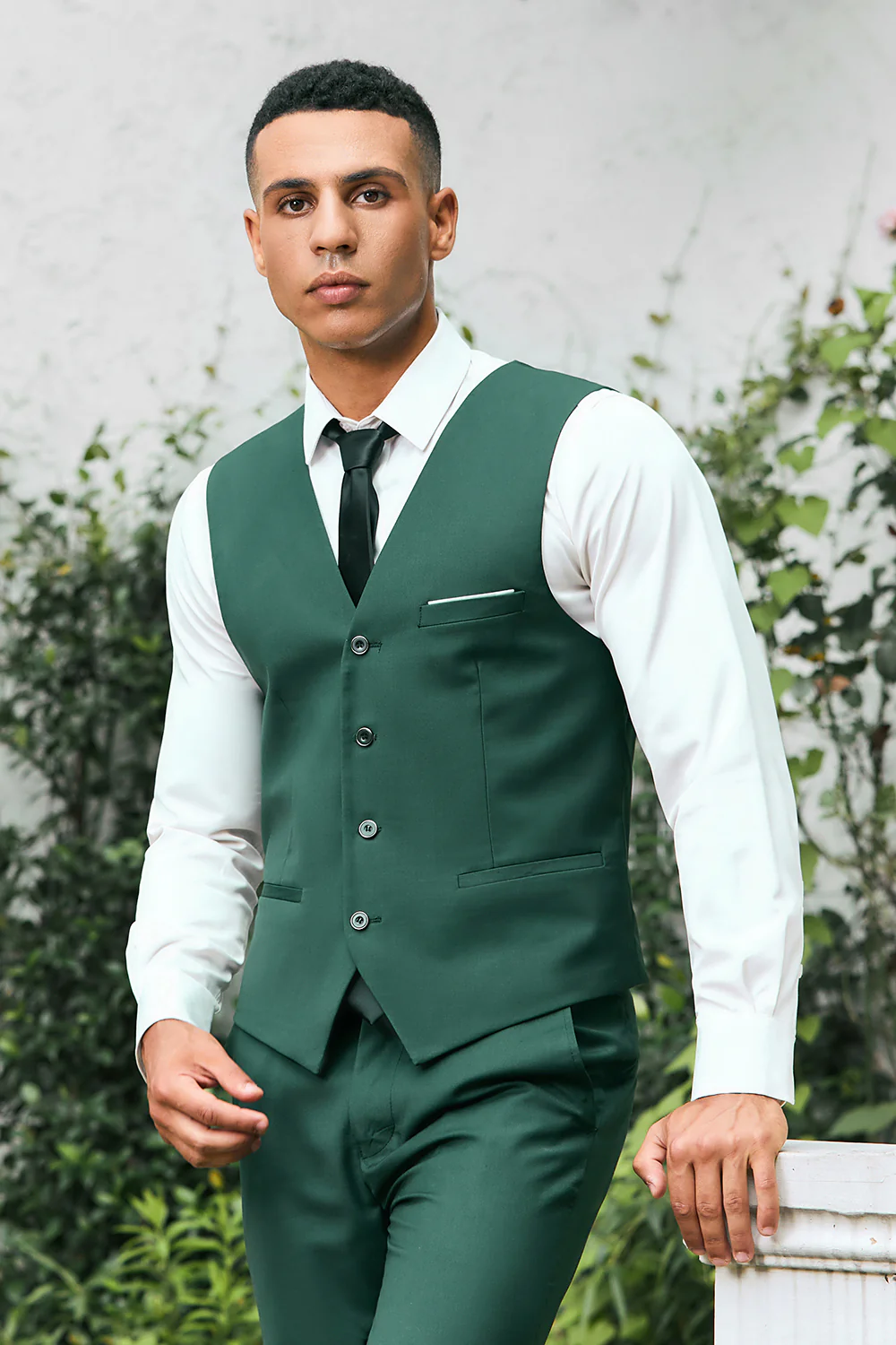 Dark Green Shawl Lapel One Button 3 Pieces Men's Wedding Suits - Image 7