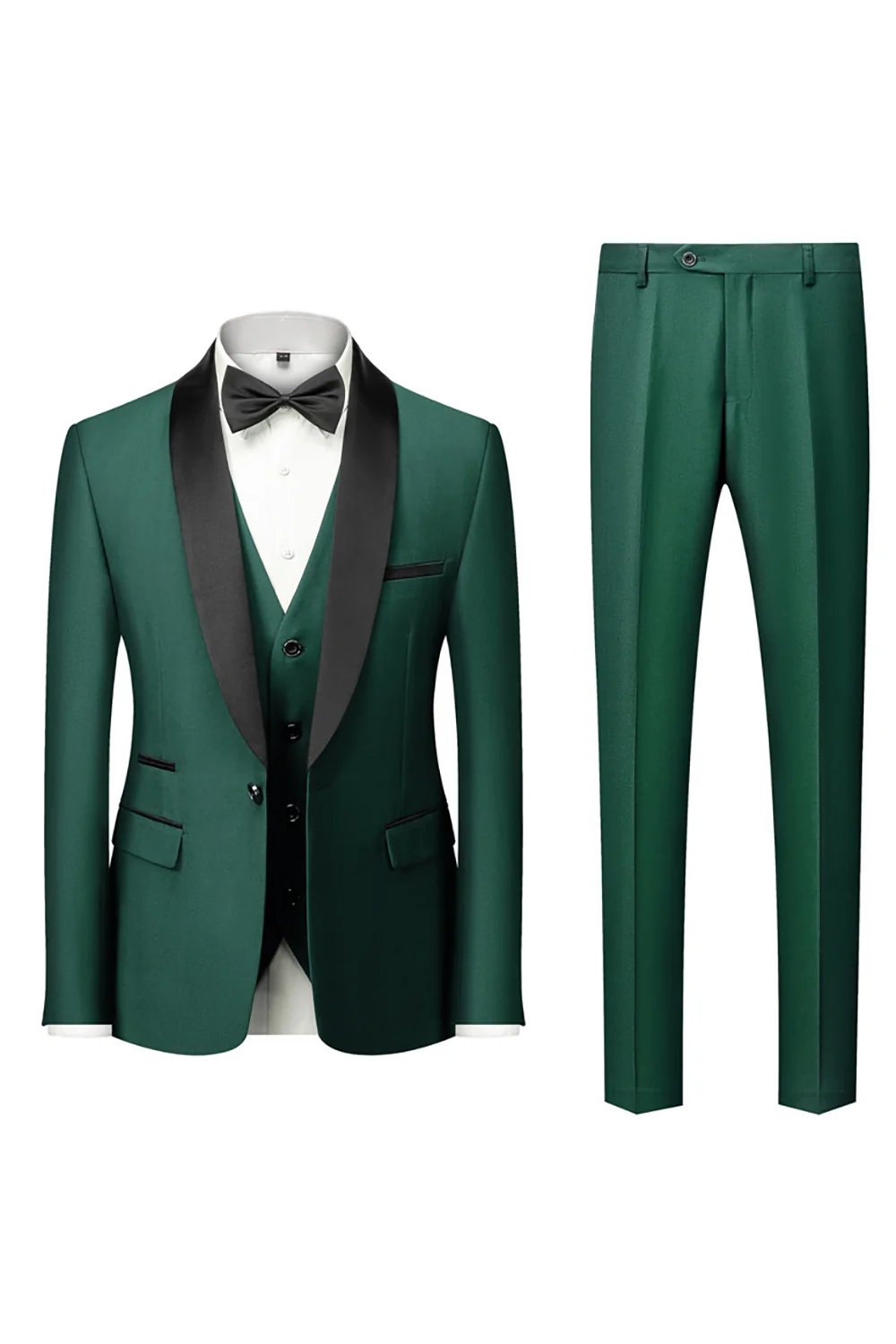 Dark Green Shawl Lapel One Button 3 Pieces Men's Wedding Suits - Image 8