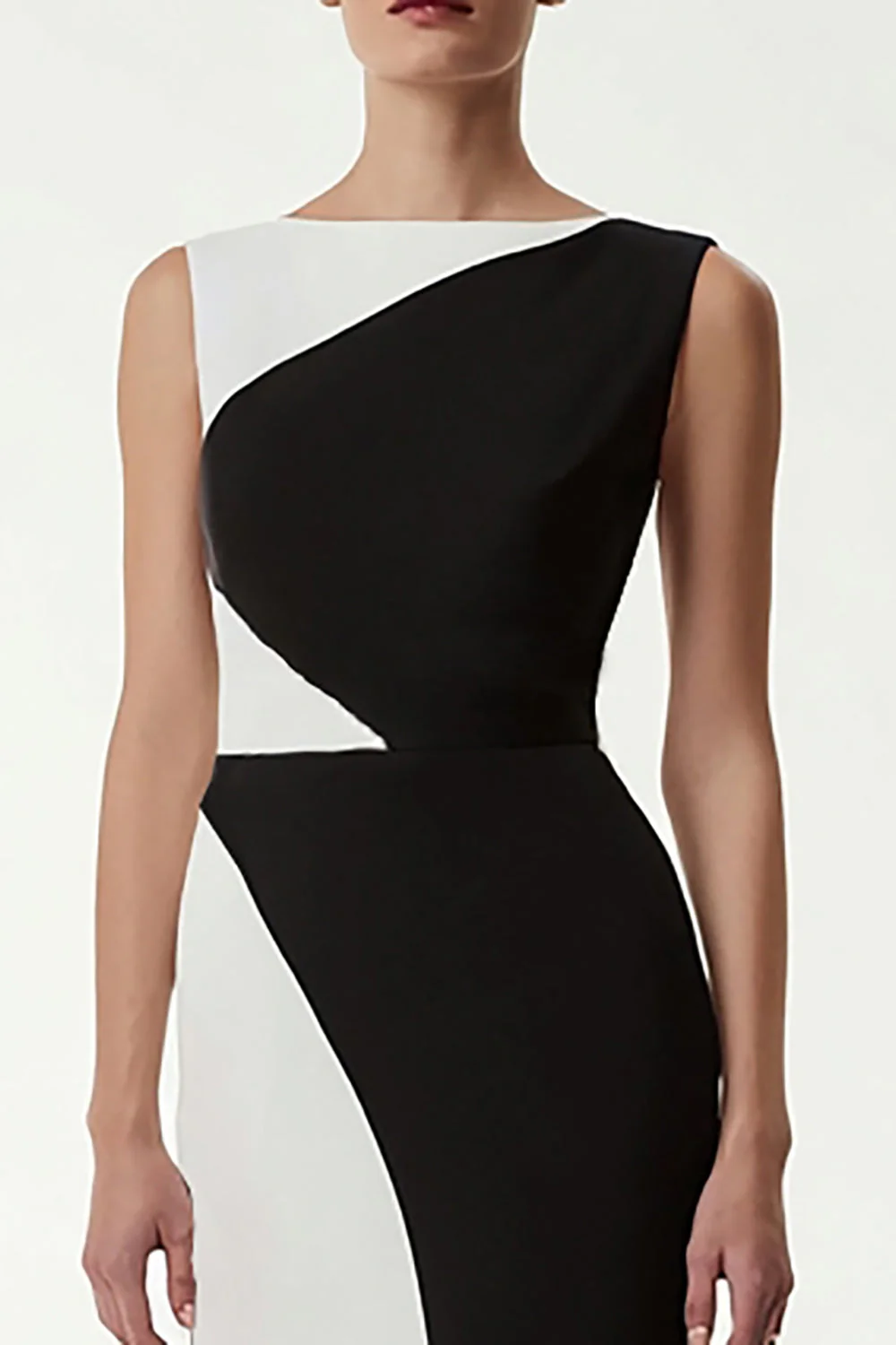 Sheath Bateau Neck Black and White Evening Dress - Image 2
