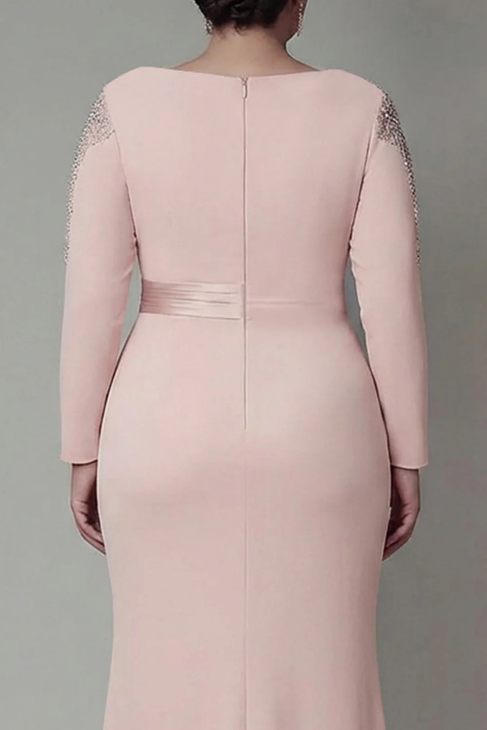 Sheath Blush Long Sleeves Satin Plus Size Mother Of The Bride Dress with Ruffles - Image 4