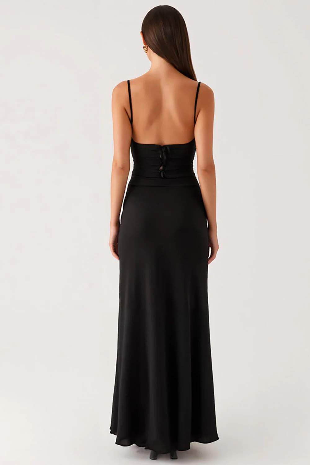 Sheath Cut Out Spaghetti Straps Black Tie Dress - Image 2