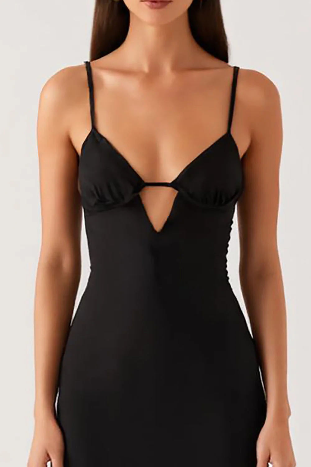 Sheath Cut Out Spaghetti Straps Black Tie Dress - Image 3