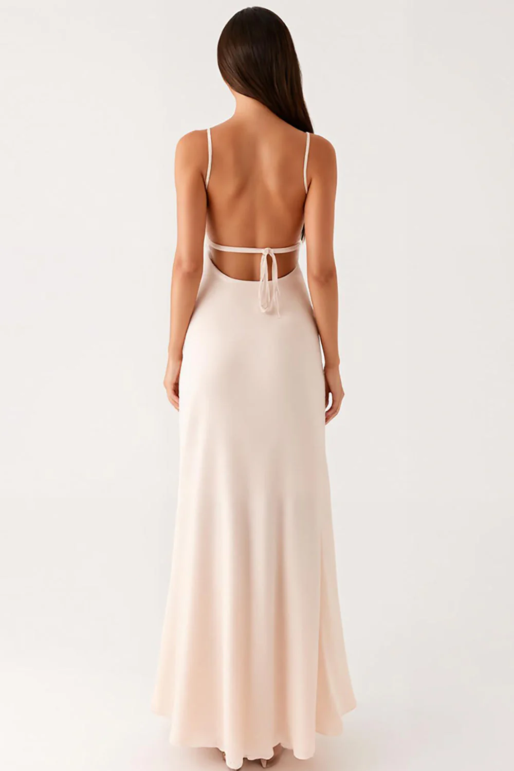 Sheath Ivory Spaghetti Straps Evening Dress with Tie Back - Image 2