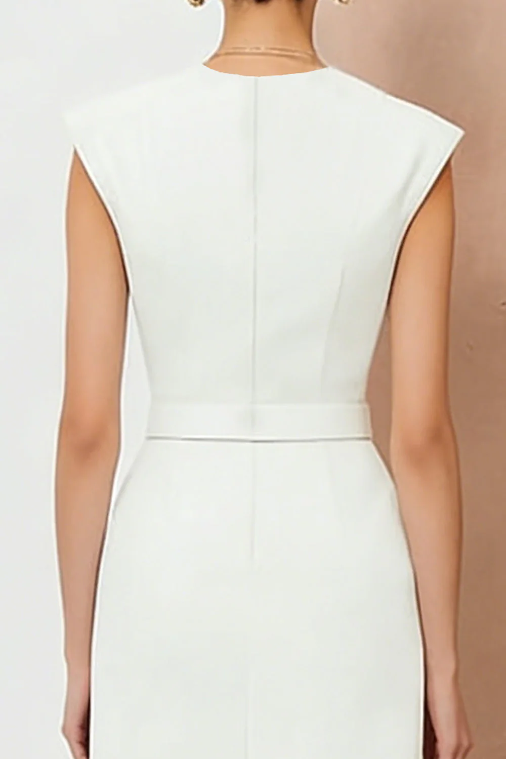 Sheath Ivory V-Neck Midi Work Dress with Pockets - Image 4
