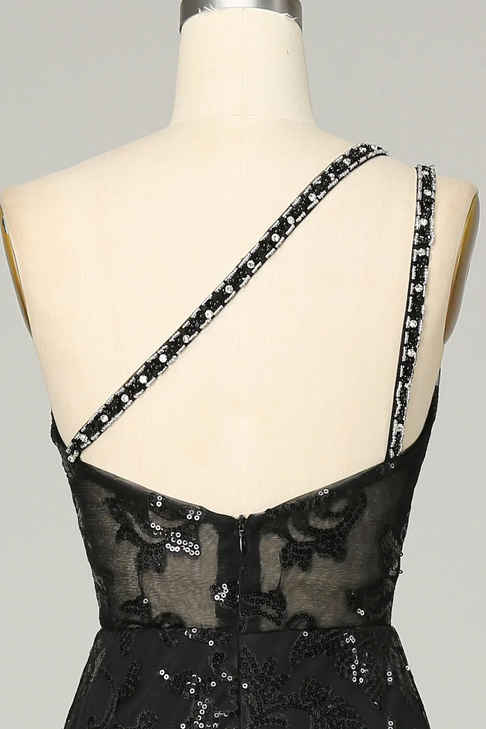 Sheath One Shoulder Backless Black Lace Long Prom Dress - Image 5