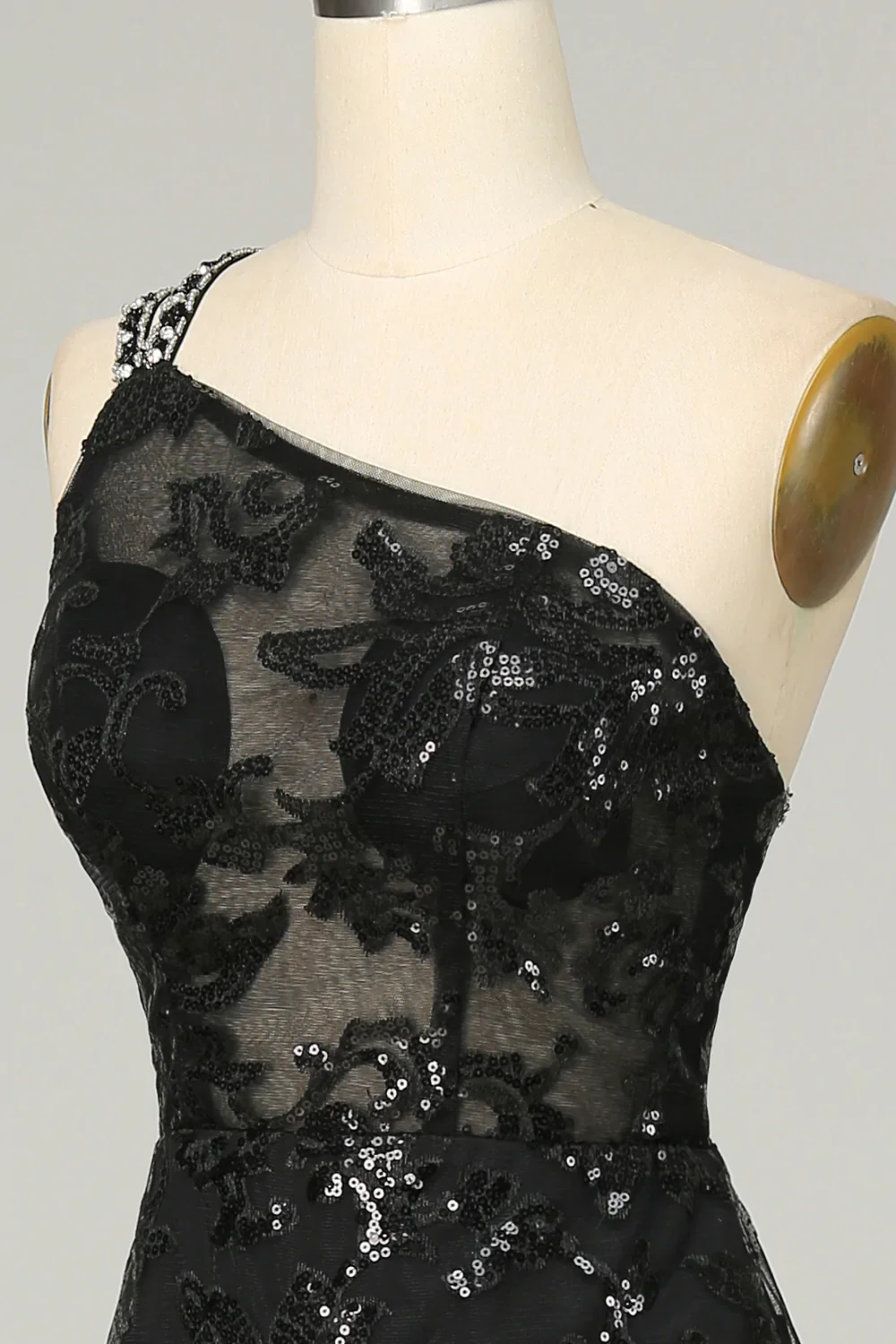 Sheath One Shoulder Backless Black Lace Long Prom Dress - Image 6