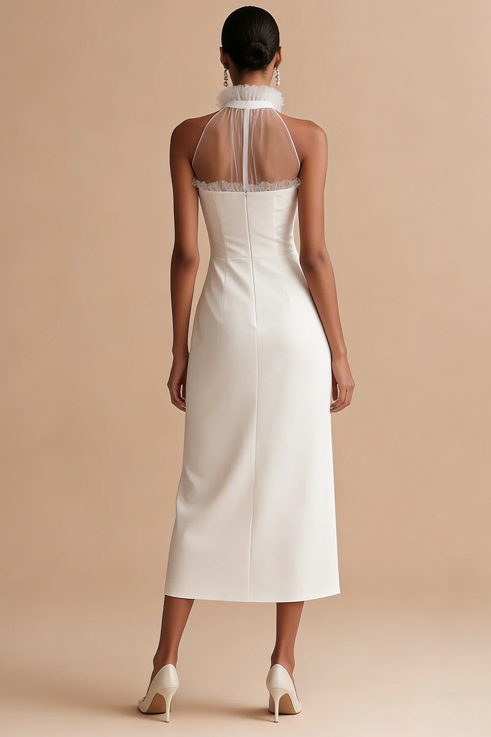 Sheath Satin Halter Midi Engagement Dress - Image 2